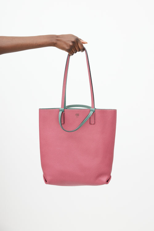 Moynat Green 
Pink Reversible Leather Tote