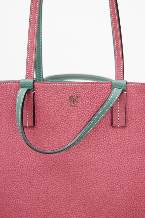 Moynat Green 
Pink Reversible Leather Tote