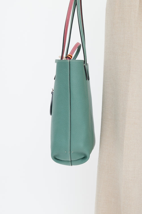 Moynat Green 
Pink Reversible Leather Tote