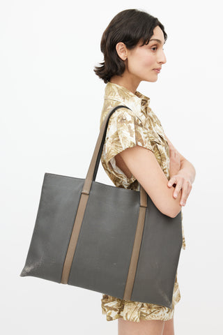 Moynat Grey Rectangular Leather Tote Bag