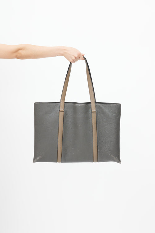 Moynat Grey Rectangular Leather Tote Bag