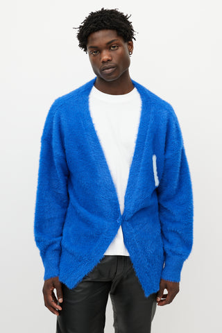 Mr. Saturday Blue 
White Mohair Logo Cardigan