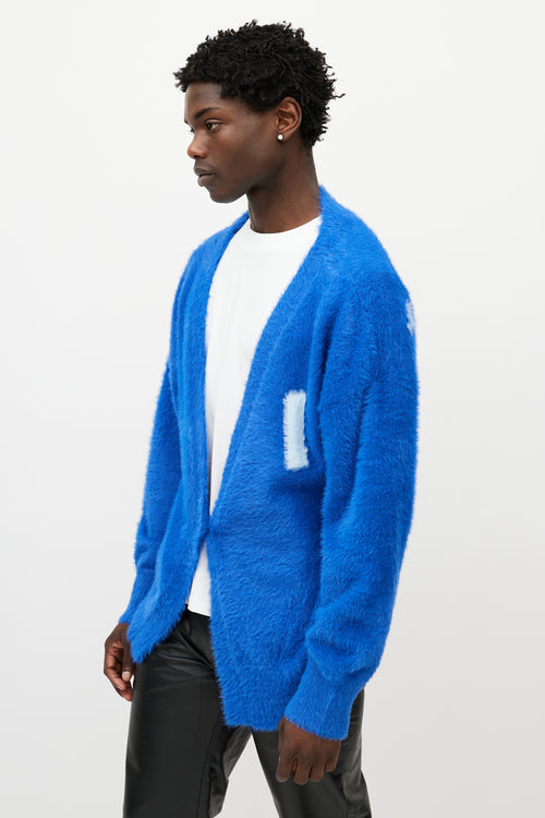 Mr. Saturday Blue 
White Mohair Logo Cardigan