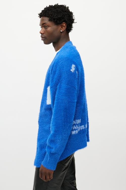 Mr. Saturday Blue 
White Mohair Logo Cardigan