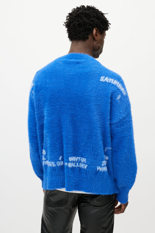 Mr. Saturday Blue 
White Mohair Logo Cardigan