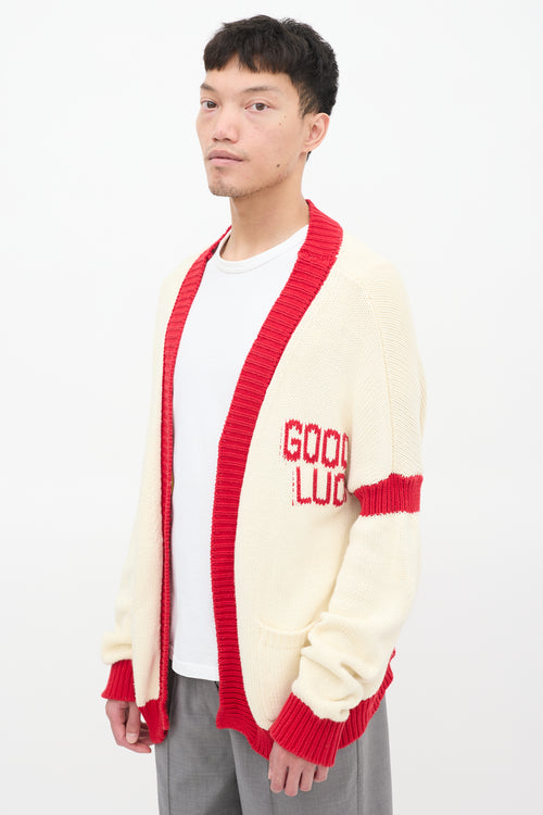 Mr. Saturday Cream 
Red Cotton Good Luck Cardigan