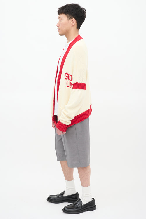 Mr. Saturday Cream 
Red Cotton Good Luck Cardigan