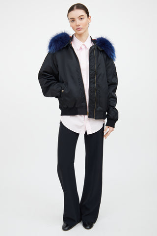 Mr. 
Mrs. Black 
Blue Fur Trim Bomber Jacket