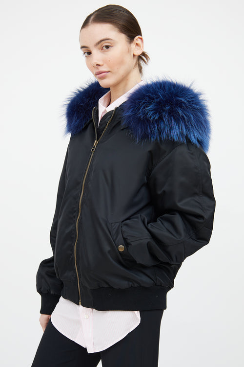 Mr. 
Mrs. Black 
Blue Fur Trim Bomber Jacket