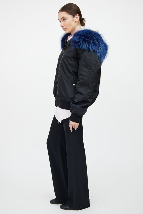 Mr. 
Mrs. Black 
Blue Fur Trim Bomber Jacket