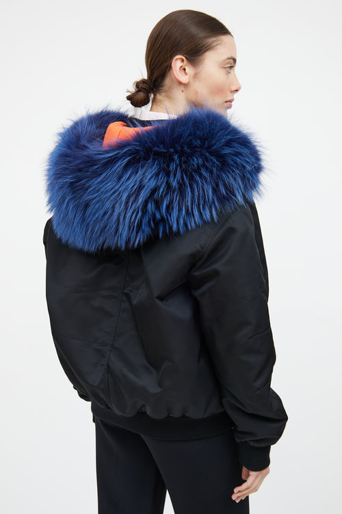 Mr. 
Mrs. Black 
Blue Fur Trim Bomber Jacket