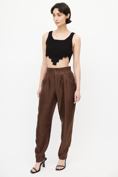 Mugler 1980s Brown Silk High Rise Trouser