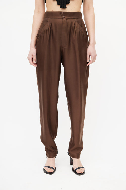 Mugler 1980s Brown Silk High Rise Trouser