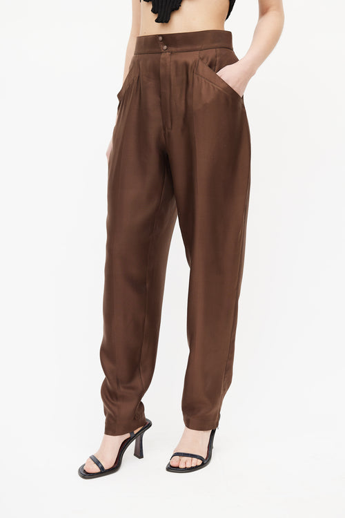 Mugler 1980s Brown Silk High Rise Trouser