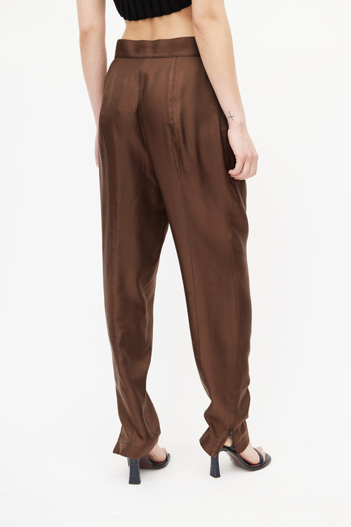 Mugler 1980s Brown Silk High Rise Trouser