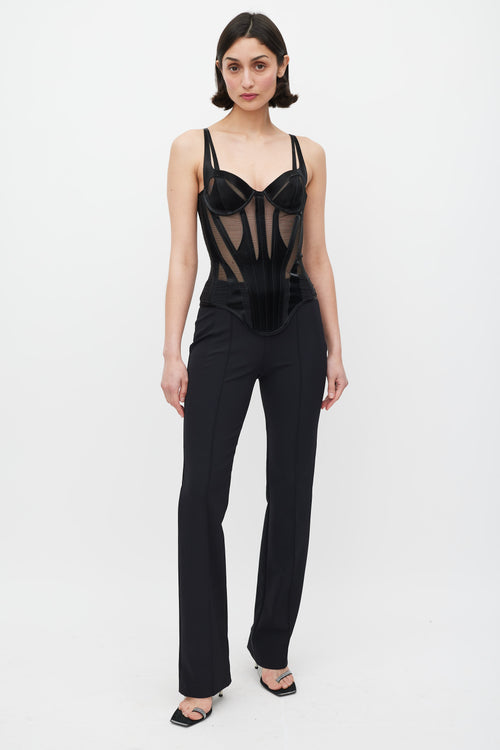 Mugler Black Mesh Panelled Cutout Bustier Top