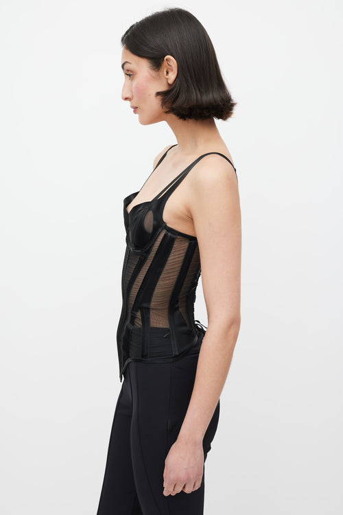 Mugler Black Mesh Panelled Cutout Bustier Top