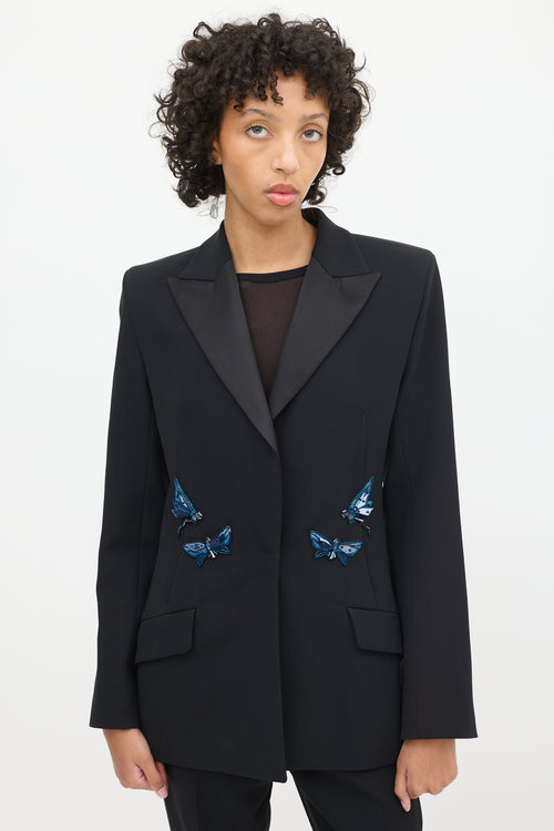 Mugler Black Satin Peak Lapel Embellished Suit