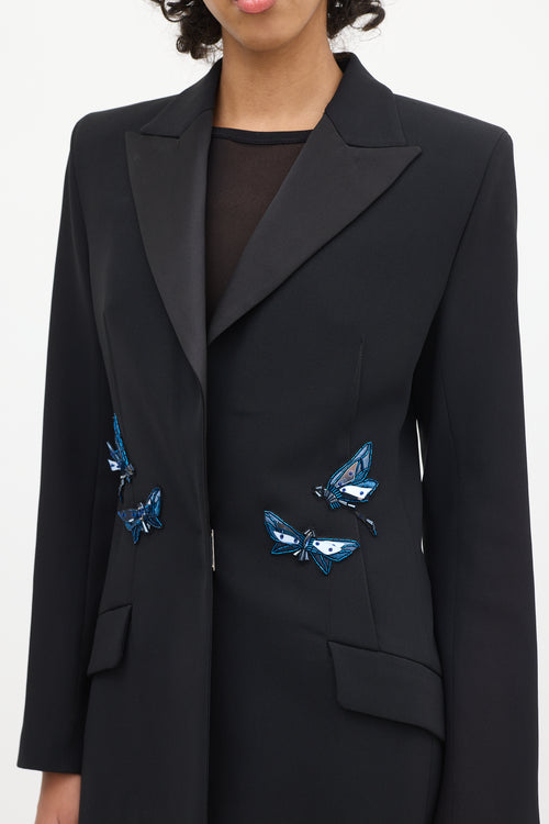 Mugler Black Satin Peak Lapel Embellished Suit