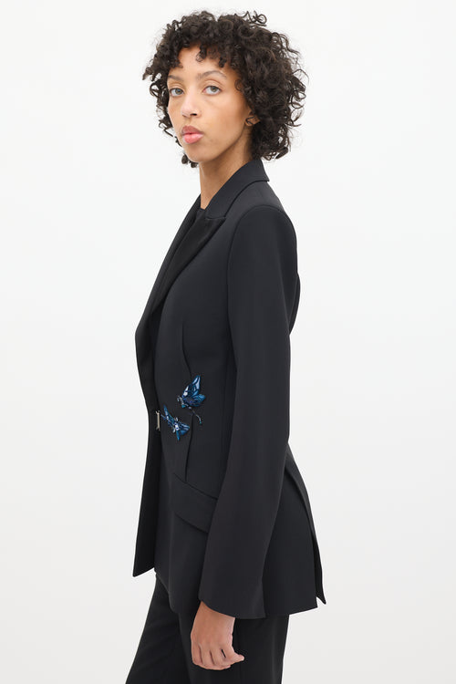 Mugler Black Satin Peak Lapel Embellished Suit