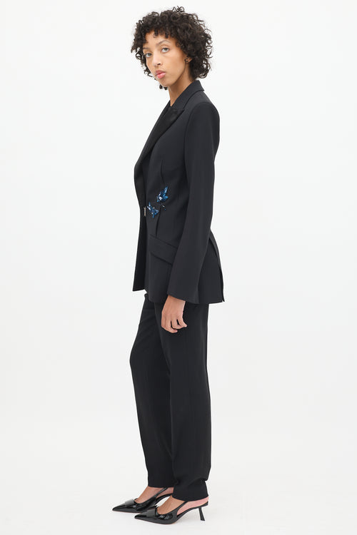 Mugler Black Satin Peak Lapel Embellished Suit