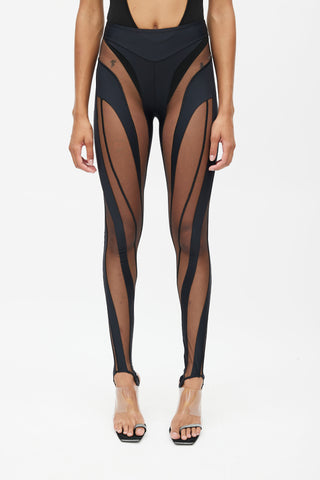 Mugler Black Spiral Mesh Legging