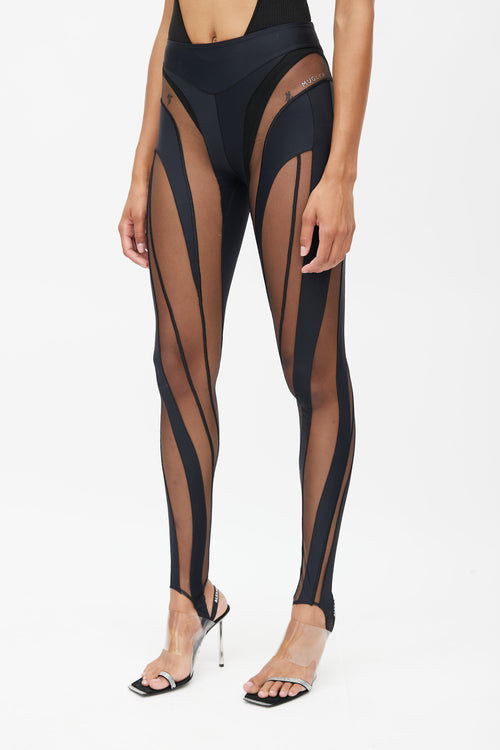 Mugler Black Spiral Mesh Legging