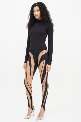 Mugler Black Sheer Spiral Leggings