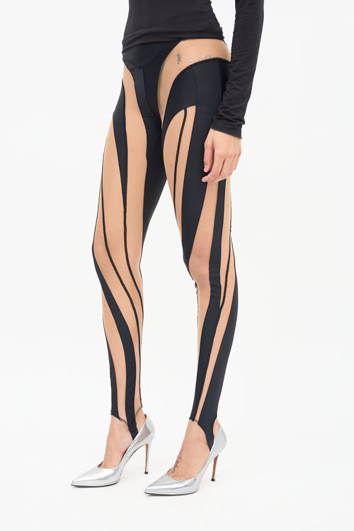 Mugler Black Sheer Spiral Leggings