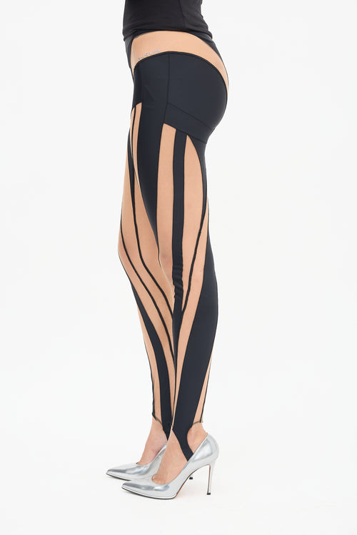 Mugler Black Sheer Spiral Leggings