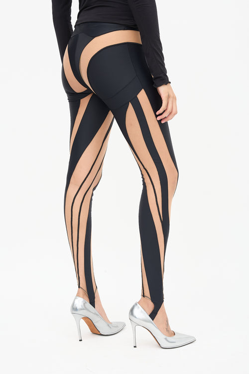 Mugler Black Sheer Spiral Leggings