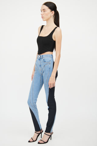 Mugler Blue 
Black Spiral Panel Jeans