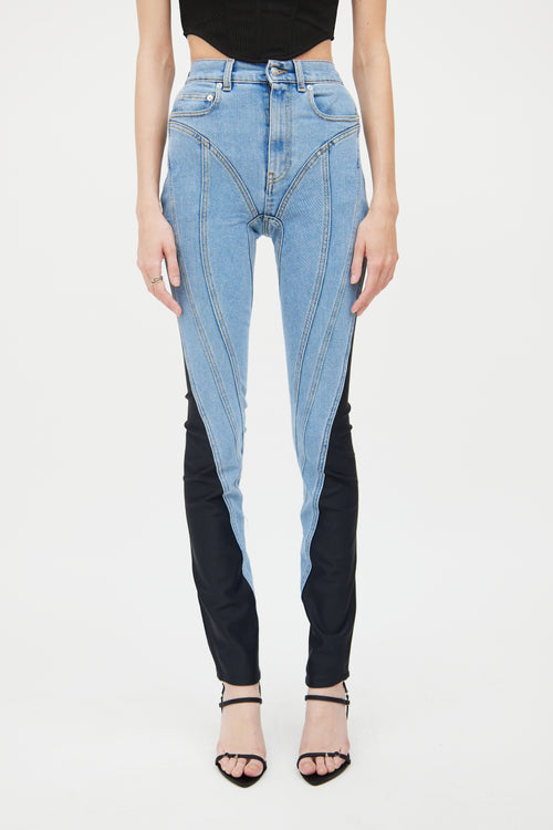 Mugler Blue 
Black Spiral Panel Jeans