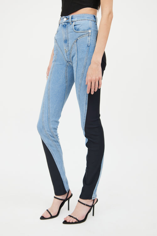 Mugler Blue 
Black Spiral Panel Jeans