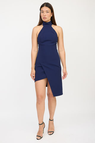 Mugler Navy Asymmetrical Halter Dress