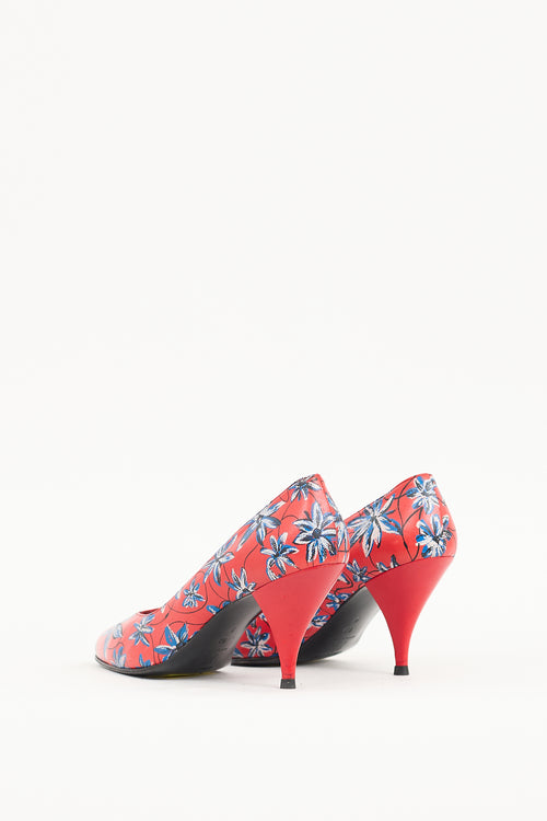 Mugler Red 
Multicolour Leather Floral Pump