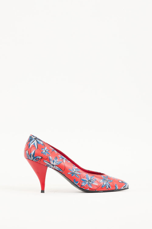 Mugler Red 
Multicolour Leather Floral Pump