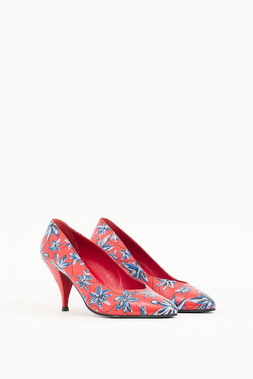 Mugler Red 
Multicolour Leather Floral Pump