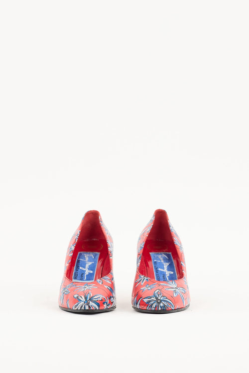 Mugler Red 
Multicolour Leather Floral Pump