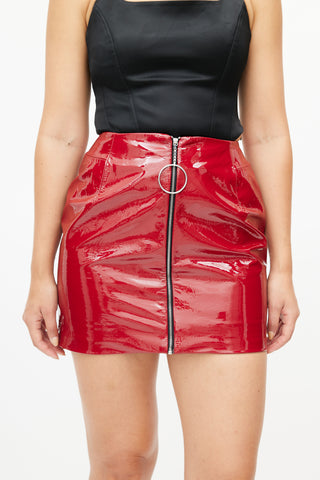 Mugler Red 
Silver Patent Skirt