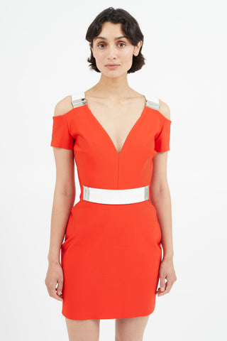 Mugler Red 
White Belted Dress