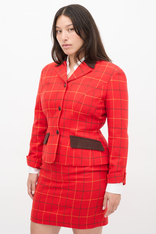 Mugler Red 
Multi Wool Check Two Piece Skirt Suit