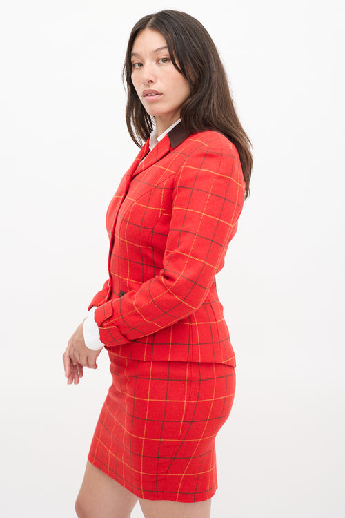 Mugler Red 
Multi Wool Check Two Piece Skirt Suit