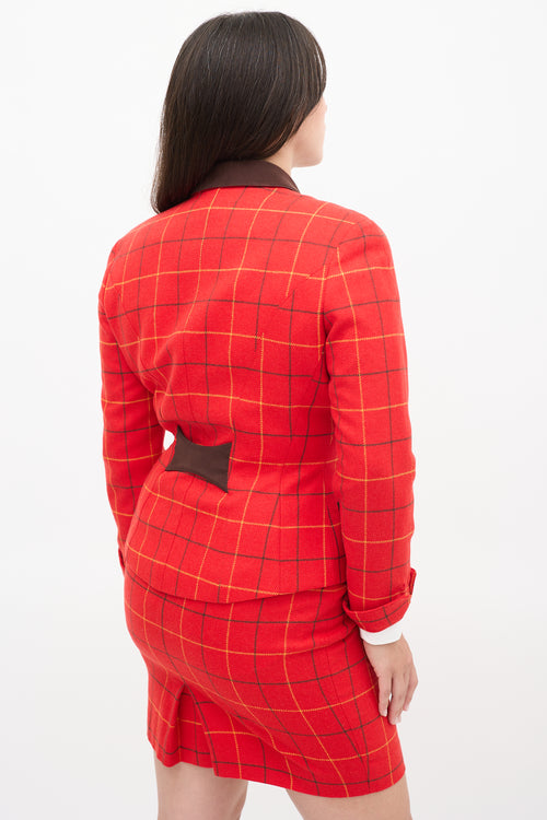 Mugler Red 
Multi Wool Check Two Piece Skirt Suit