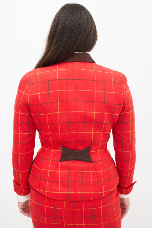 Mugler Red 
Multi Wool Check Two Piece Skirt Suit