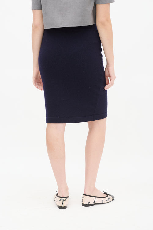 Chanel Navy Cashmere Midi Pencil Skirt