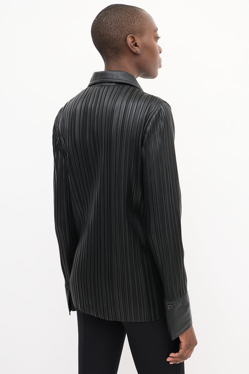 Nanushka Black Vegan Leather Blaine Pleated Shirt