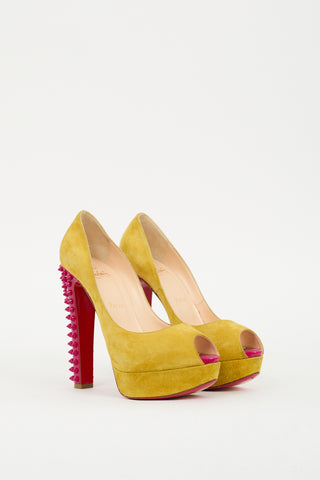 Christian Louboutin Yellow 
Pink Suede Studded Babel Clou Pump