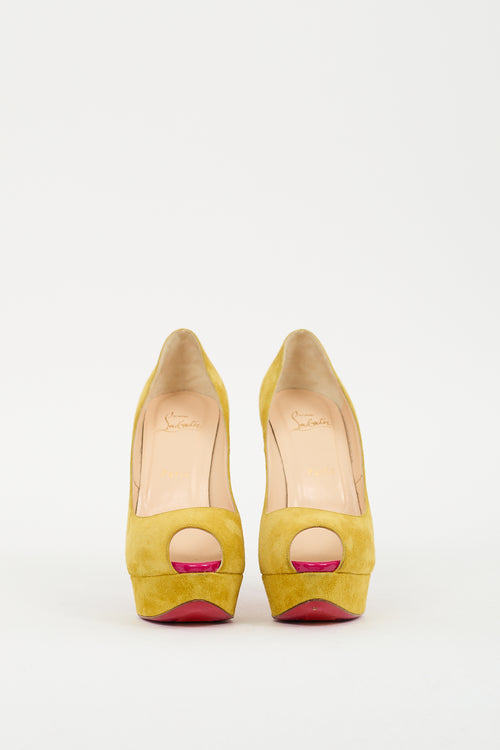 Christian Louboutin Yellow 
Pink Suede Studded Babel Clou Pump