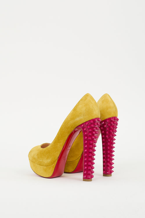 Christian Louboutin Yellow 
Pink Suede Studded Babel Clou Pump